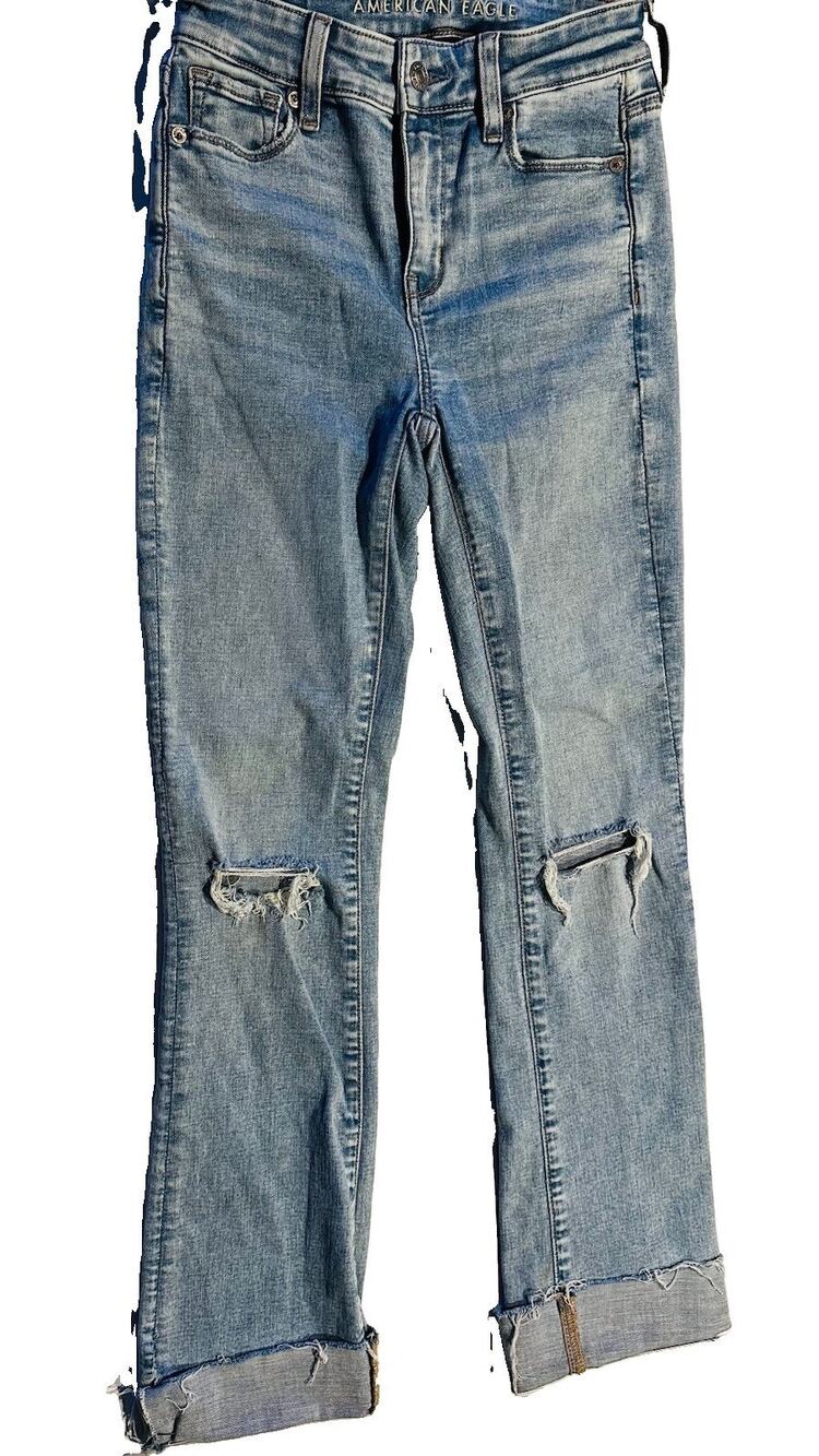 American Eagle Outfitters Kick Jeans Women 00 Blue Cotton Denim Skinny High Rise